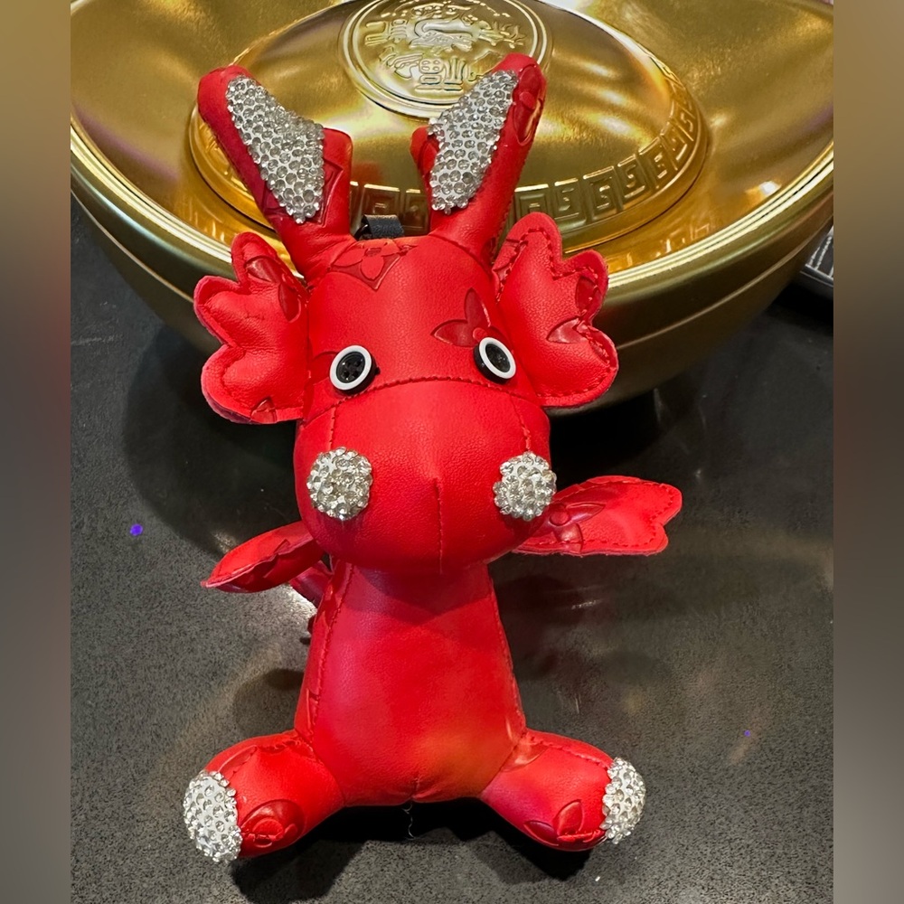 Red Dragon Bag Charm Keychain Monogram Rhinestone Kawaii Year of Dragon